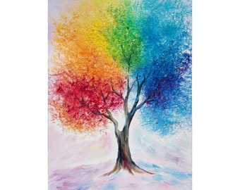 Tree Of Life Painting Vermont Original Art Landscape oil painting impasto Colorful Tree of Life Wall art Yoga original painting 8x12 by Alla