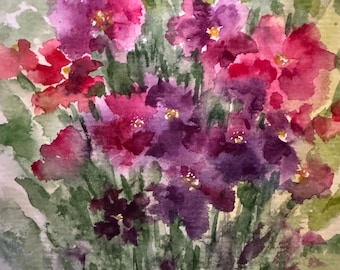 オリジナル水彩画「野の花」：草原の花のアート、8x6インチ - Etsy 日本
