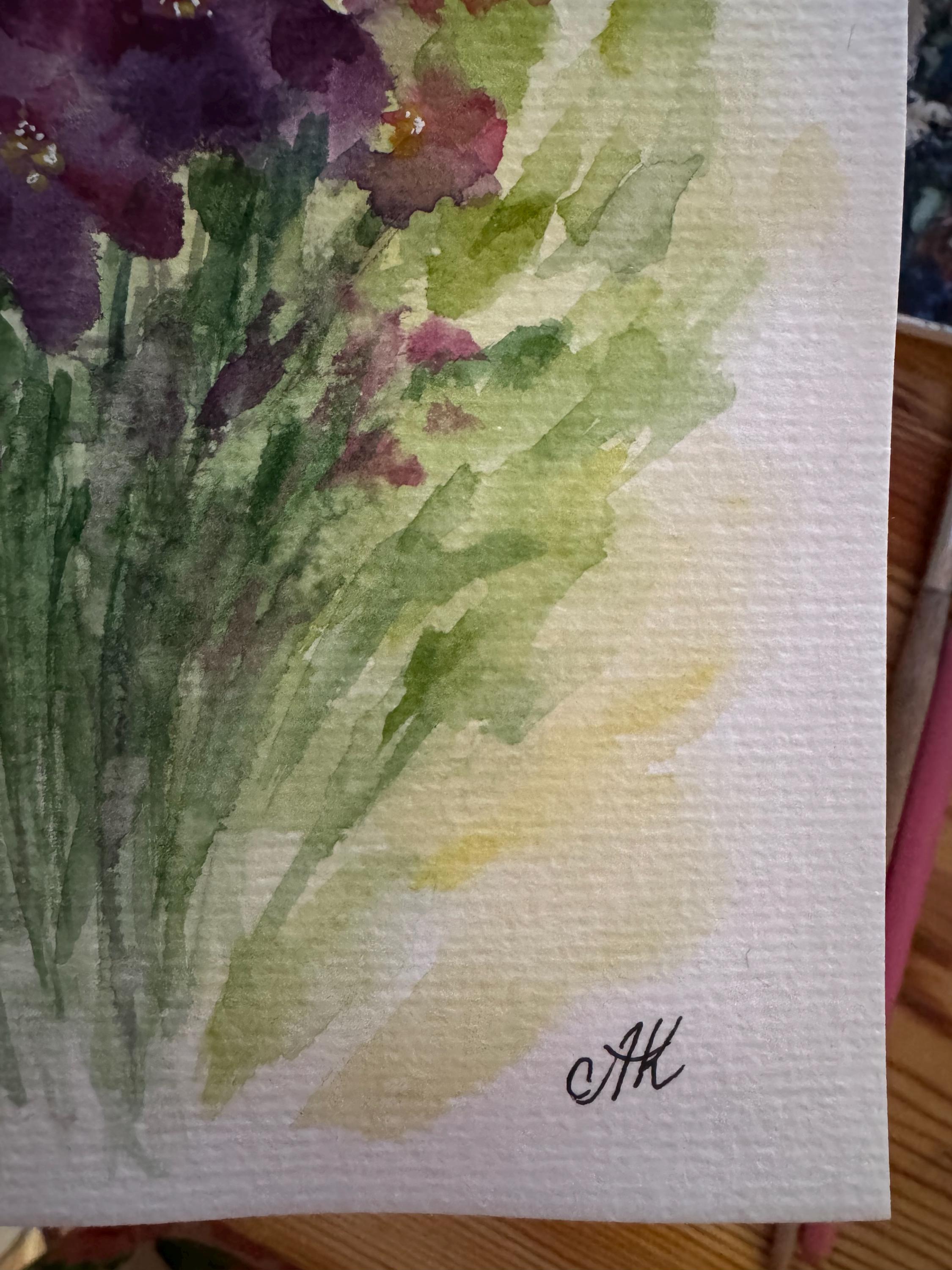 オリジナル水彩画「野の花」：草原の花のアート、8x6インチ - Etsy 日本