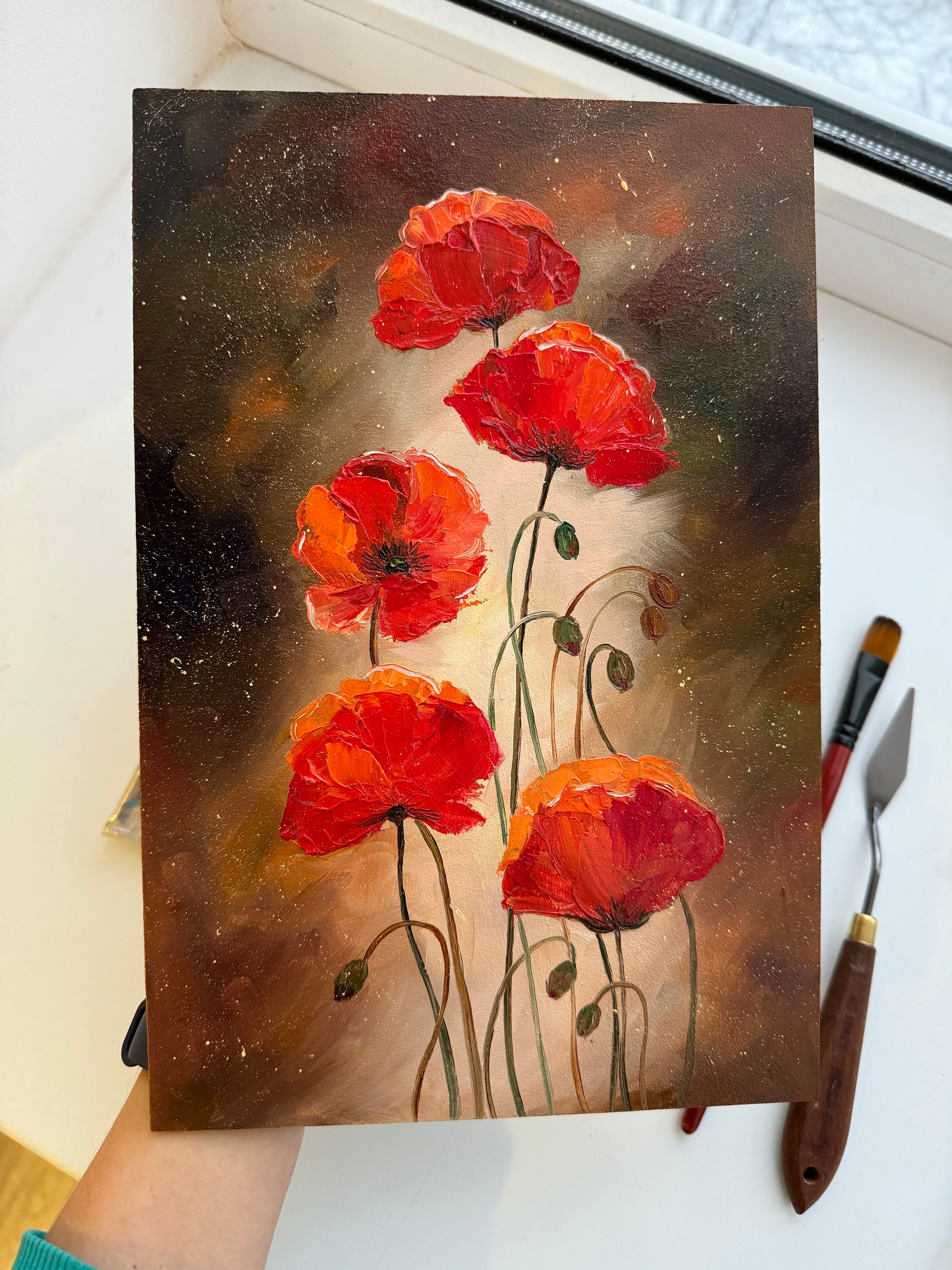 Original Red Poppy Oil Painting: Impasto Floral Art, 12x8 - Etsy