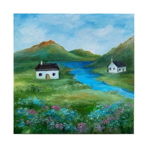 Ireland Painting Irish Original Art Irish Landscape Wall Art Ireland Oil Painting Meadow Small Artwork Landscape painting 6x6 by Alla
