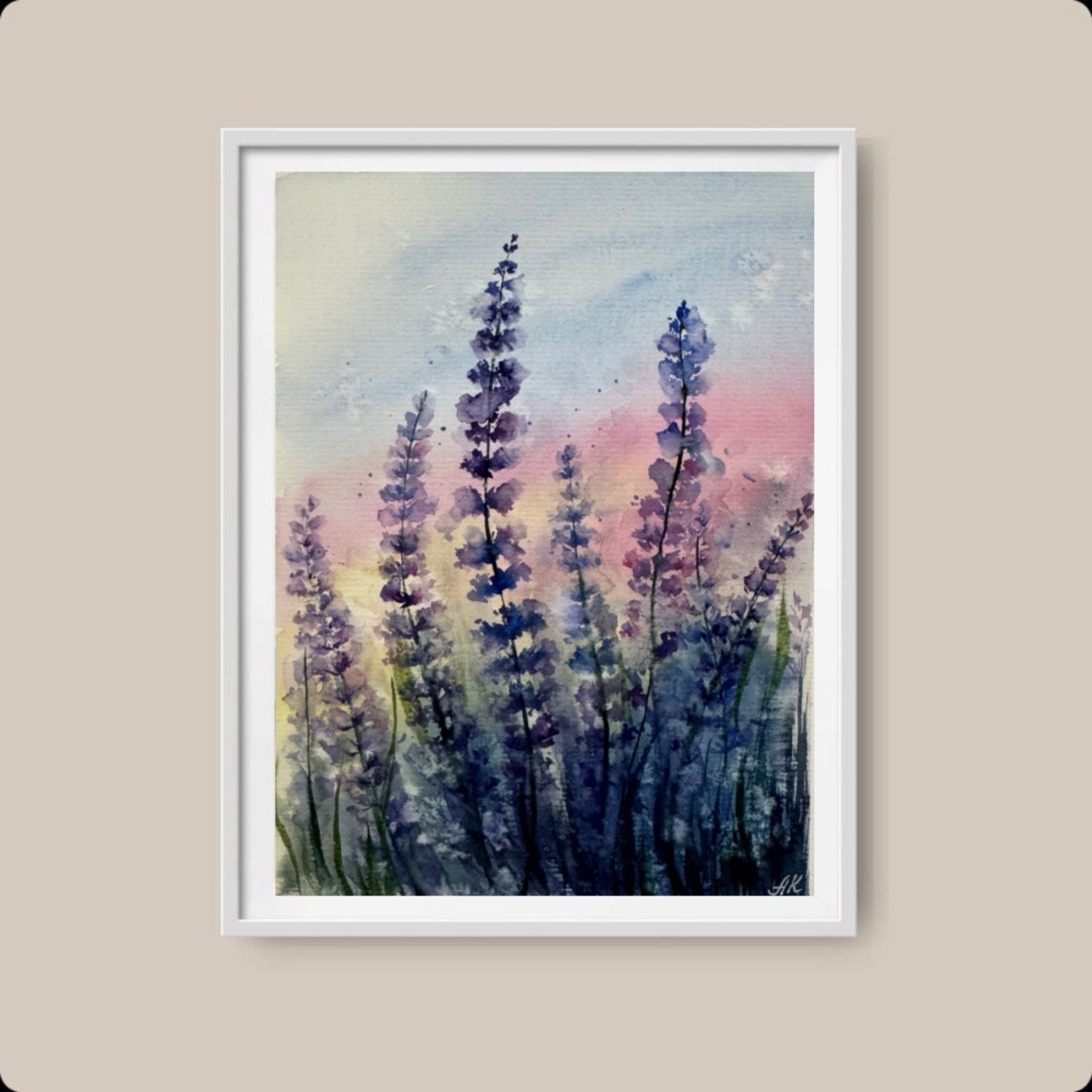 ラベンダー畑の水彩画：プロヴァンスの風景画（6x8） - Etsy 日本