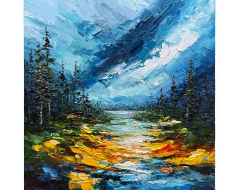 Glacier National Park Impasto Oil Painting: Mountain Landscape Art, 8x8