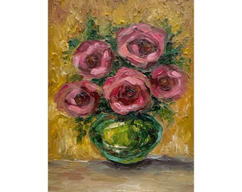 Peony Impasto Painting: Floral Still Life, 3D Texture (7x5 inches)