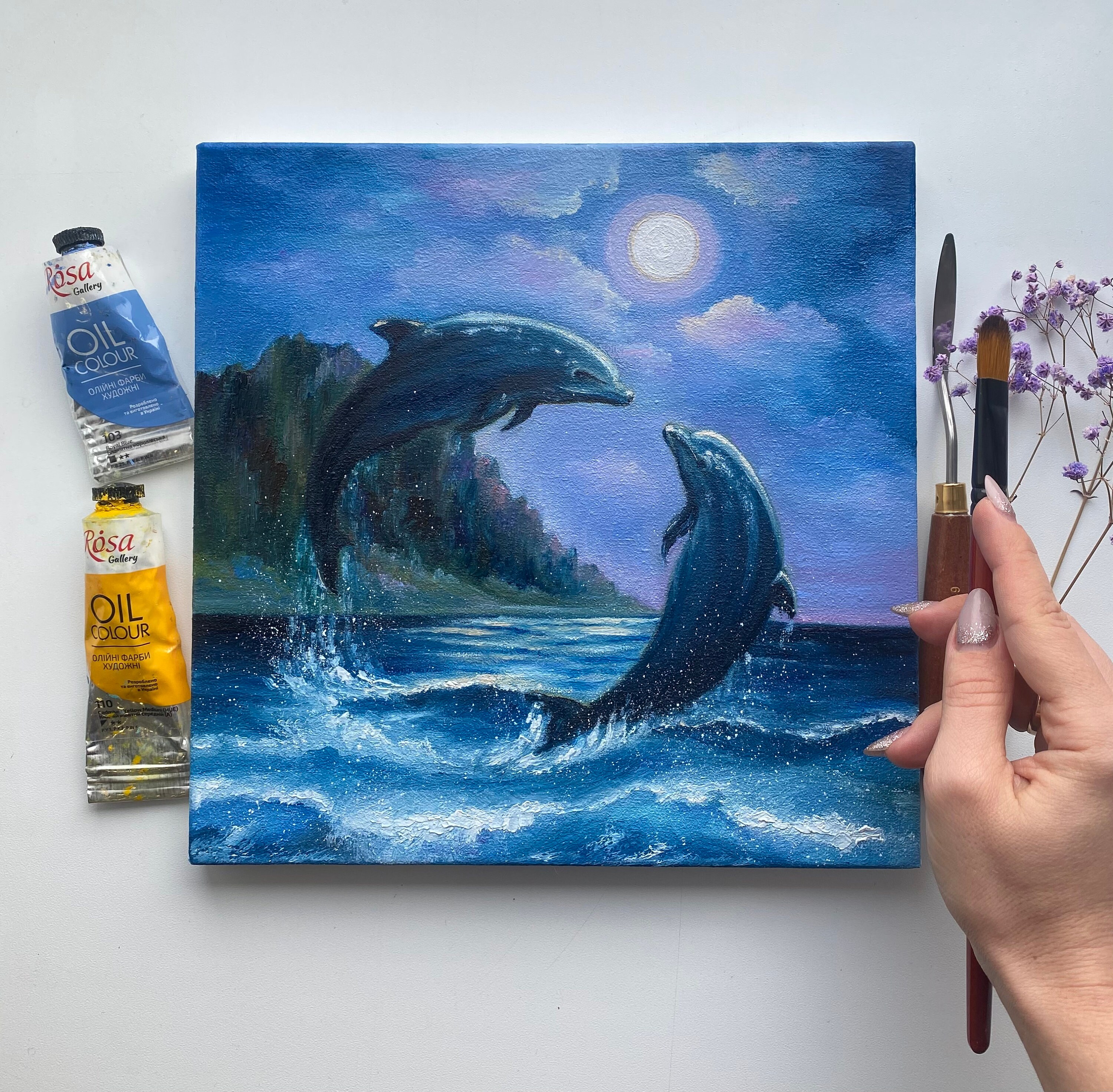 油絵:イルカ Amazon | paint by numbers イルカ 数字油絵 塗り絵 手塗り DIY絵