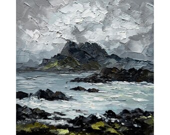 Scottish Mountain Landscape Painting: Original Oil Impasto Art (6x6 inches)