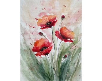 California Poppy Watercolor Painting: Original Floral Wall Art (6x8 in)