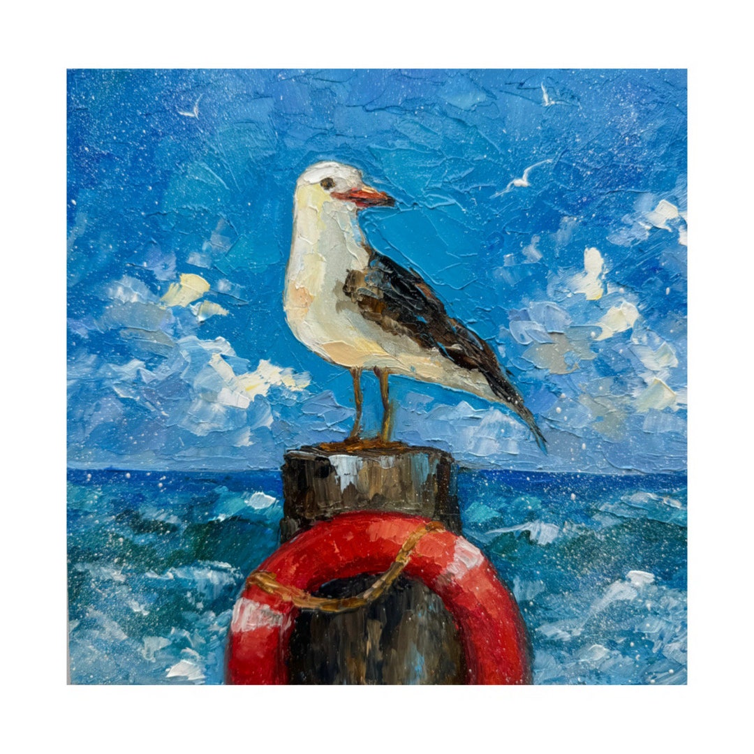 カモメの絵画：オリジナルのインパスト海景画、8x8 - Etsy 日本
