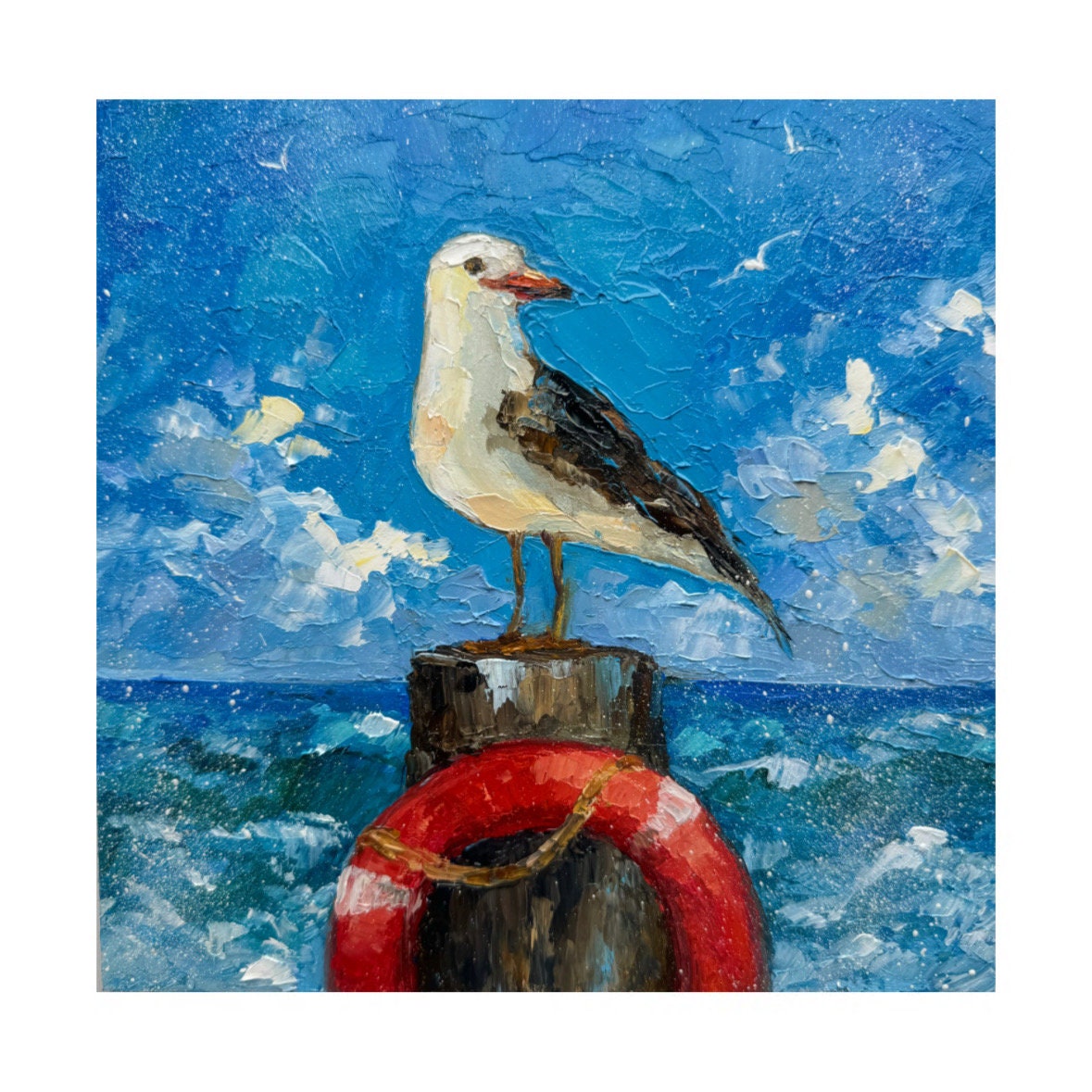 カモメの絵画：オリジナルのインパスト海景画、8x8 - Etsy 日本