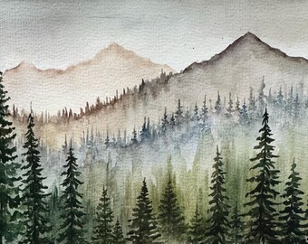 Smoky Mountains Watercolor Painting: Blue Ridge National Park Art (6x8 inches)