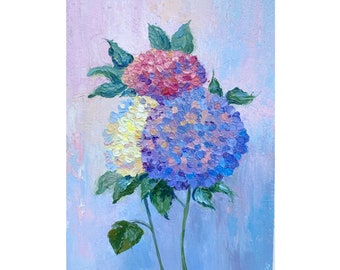 Hydrangea Impasto Painting: Floral Oil Artwork, 8x6