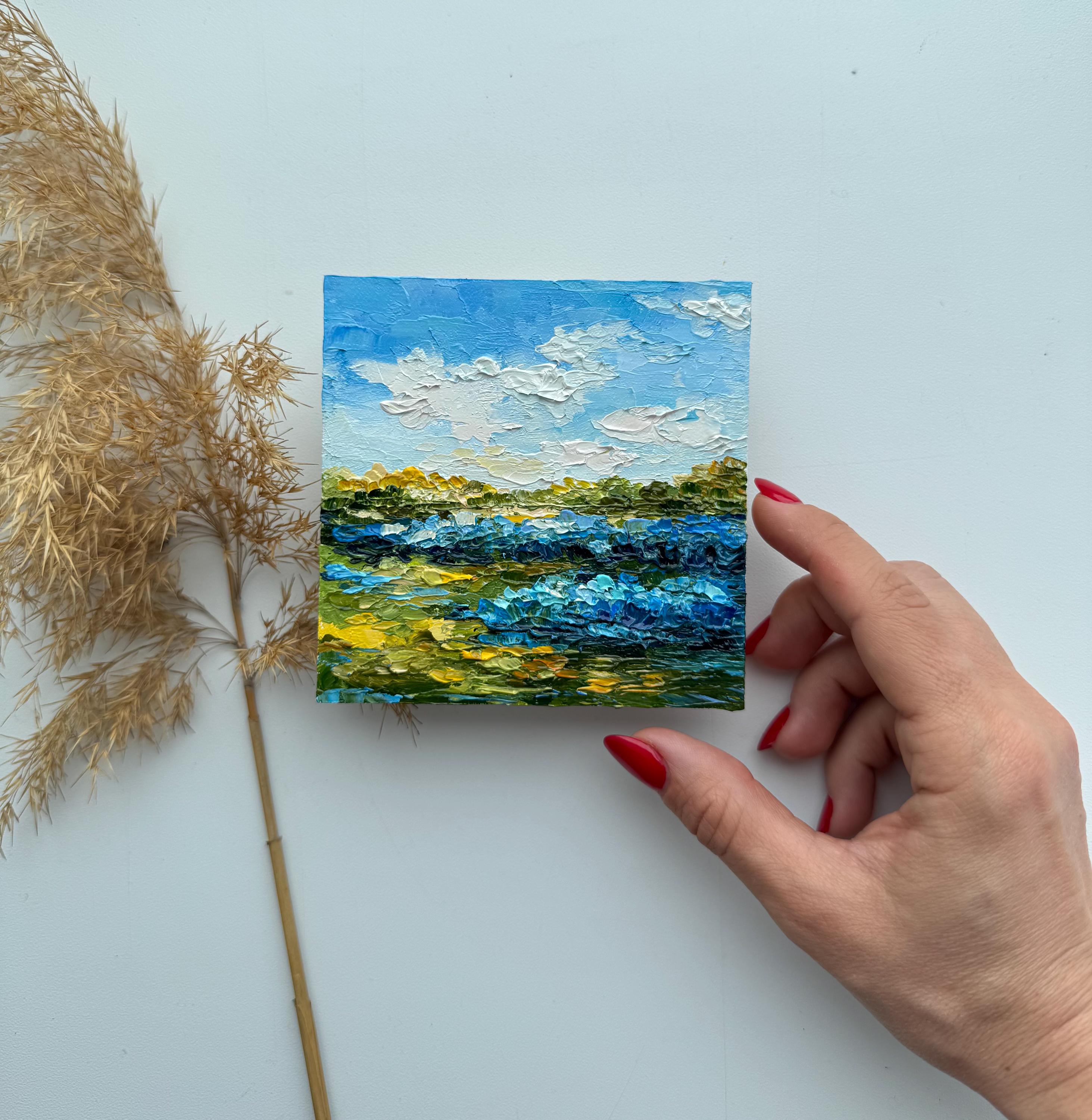 Bluebonnets Impasto Painting: Texas Landscape Art, 4x4 Original