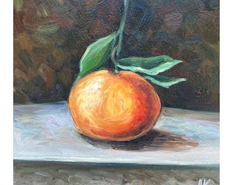 Tangerines Oil Painting: Citrus Still Life, Palette Knife Art (8x8)