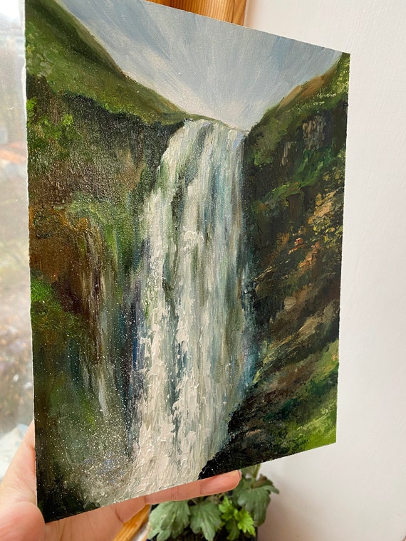 スコットランドの滝の絵画：オリジナルハイランド油絵、9.5x7 - Etsy 日本