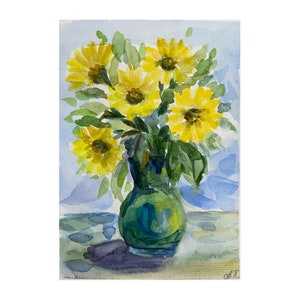 Daisy Painting Original Watercolor Floral Art Daisy Wall Art Camomile Watercolor Art Yellow Flower painting floral Still life art 8x6 inches