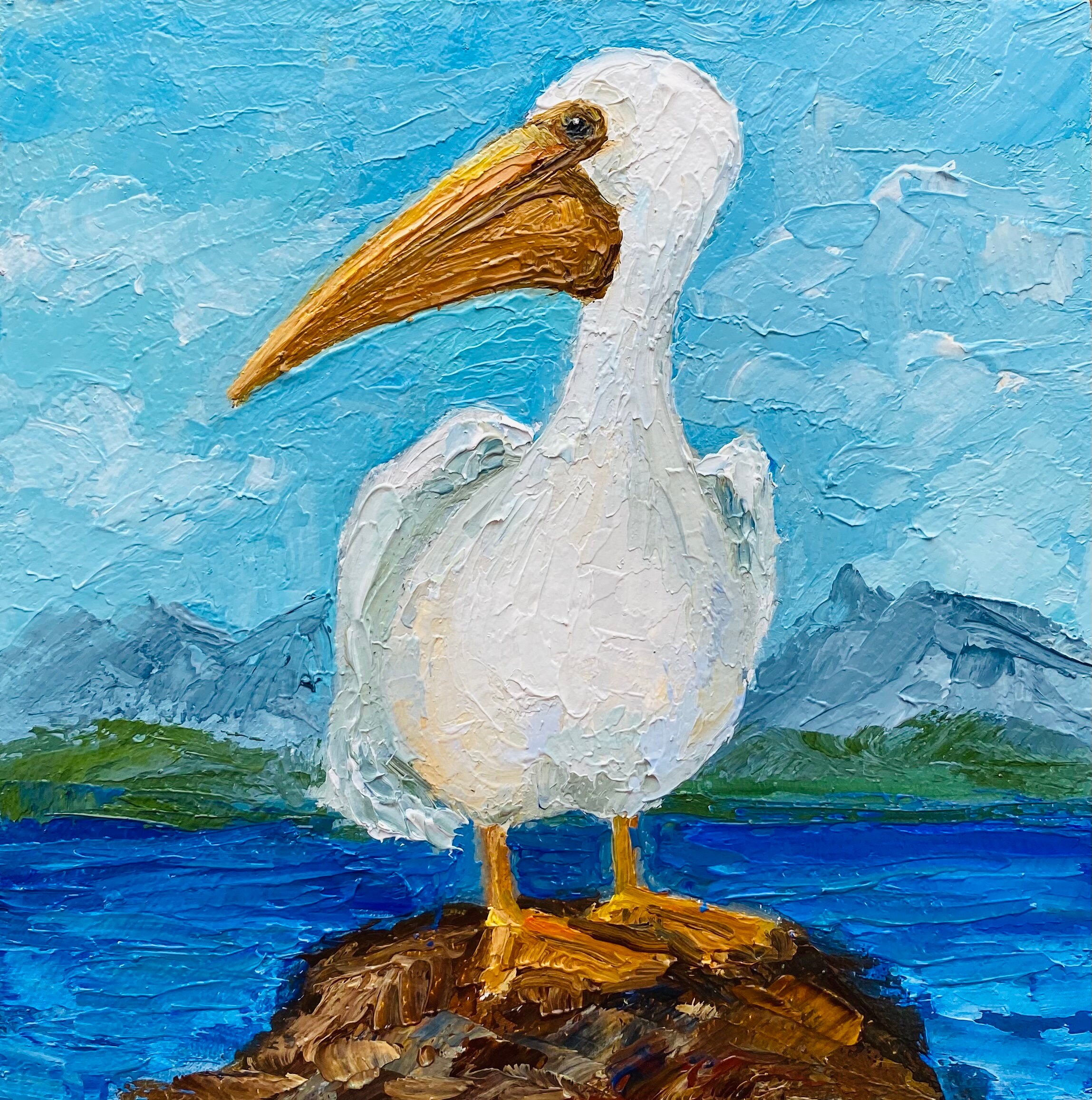 ペリカンの絵画：インパスト油絵の鳥のアートワーク、6x6インチ - Etsy
