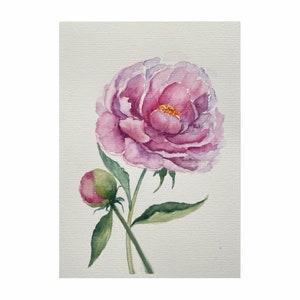 Peony Original Watercolor painting Floral Artwork Pink Peony Wall Art Botanical watercolor art Minimalistic flower painting peony small art