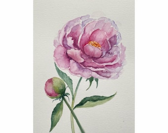 "Original ""Rosa Pfingstrose"" Aquarellmalerei: 20x15cm (21x15cm)"