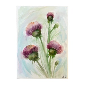 Scottish Thistle Watercolor Painting: Original Floral Art (8x6)