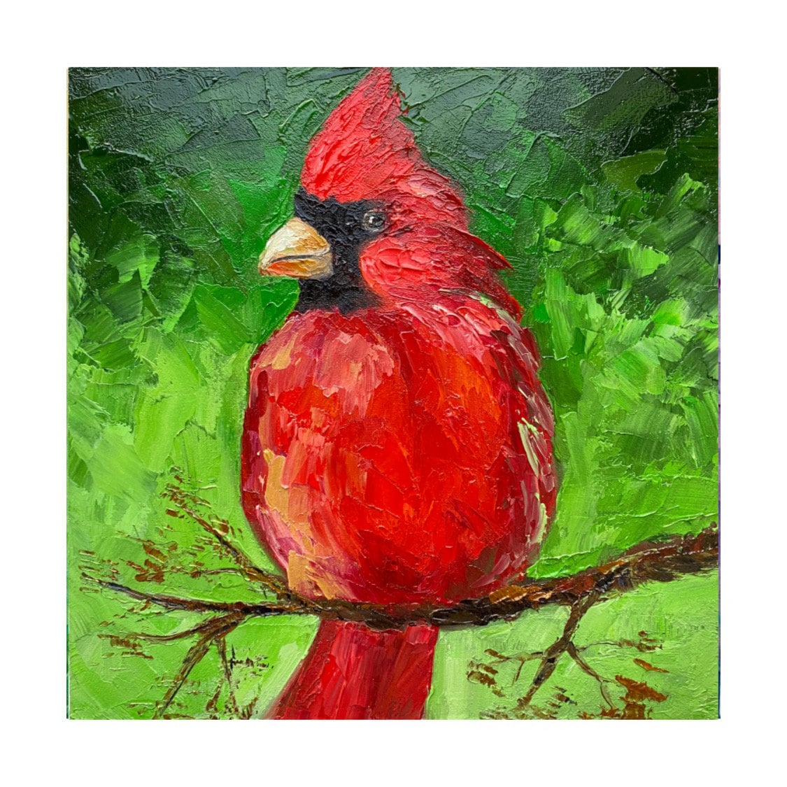 Red Cardinal Painting Original Bird Artwork Red Bird Wall Art Original