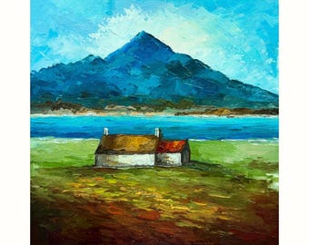 Original Irish Landscape Painting: Impasto Farmhouse Wall Art (8x8 inches)