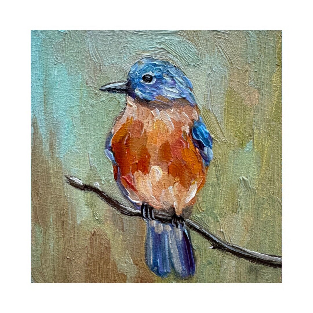 Blue Bird Oil Painting: Small Impasto Bird Art (4x4 Inches) - Etsy