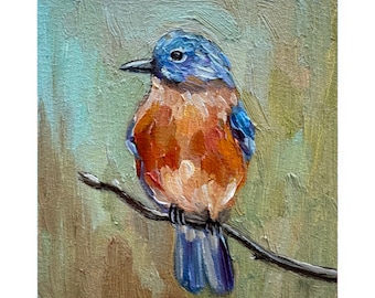Bluebird Oil Painting: Original Bird Art on Canvas (8x8) - Etsy