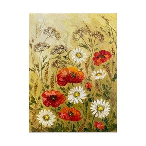 Poppy schilderij originele bloemkunst Daisy schilderij Poppy Wall Art Wildflower artwork bloem kleine impasto schilderij poppy artwork 8 x 6 inch