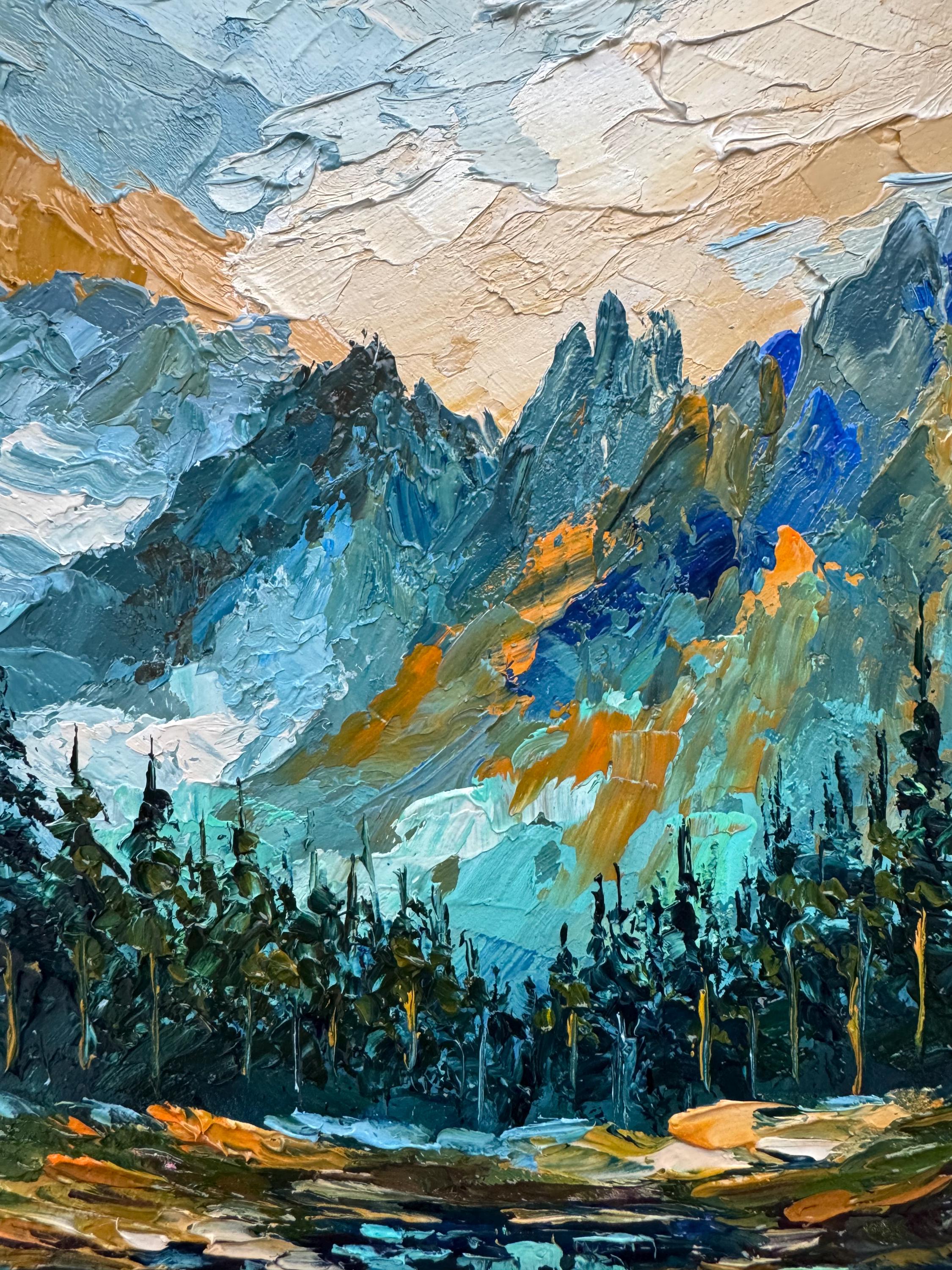 グレイシャー国立公園の油絵：インパスト山の風景画 8x6 - Etsy 日本