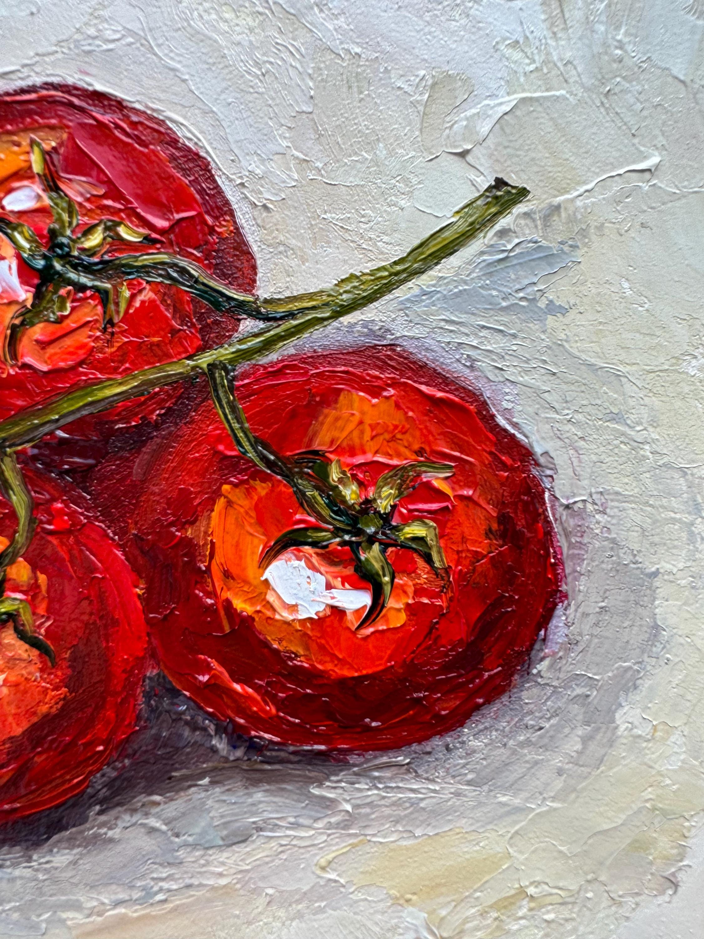 トマトのインパスト油絵：キッチンの静物画、6x6 - Etsy 日本