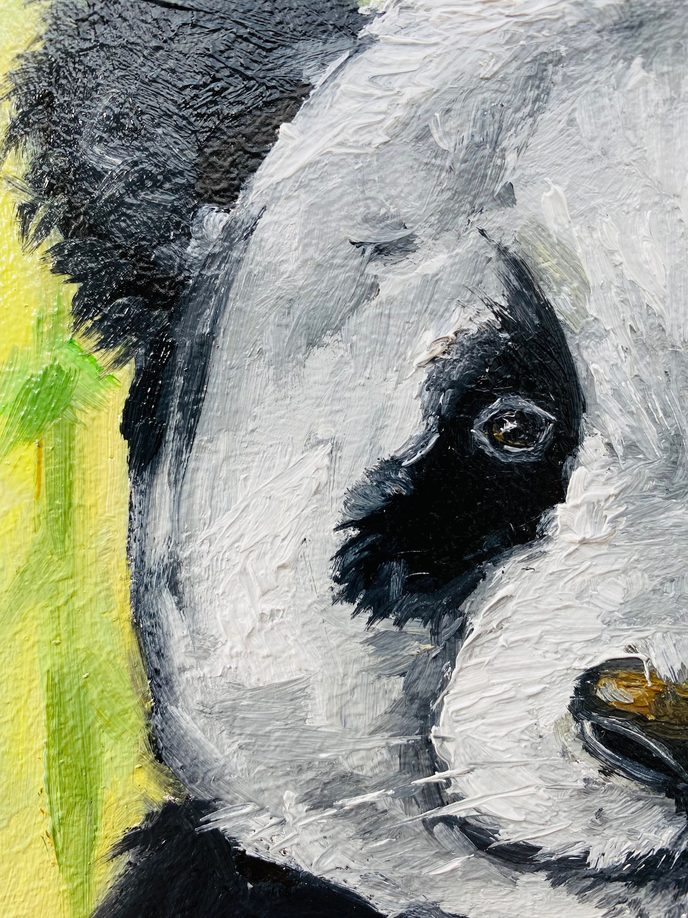 パンダの油絵：インパストクマの肖像、オリジナル動物アート（6x6