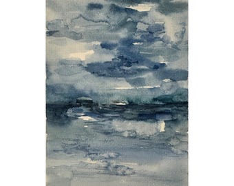 Original Watercolor Seascape Painting: Abstract Coastal Wall Art, 6x8 inches