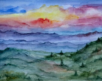 Great Smoky Mountains Painting Original watercolor Art National Park Tennessee Landscape Painting Mountains Landscape wall art by Alla