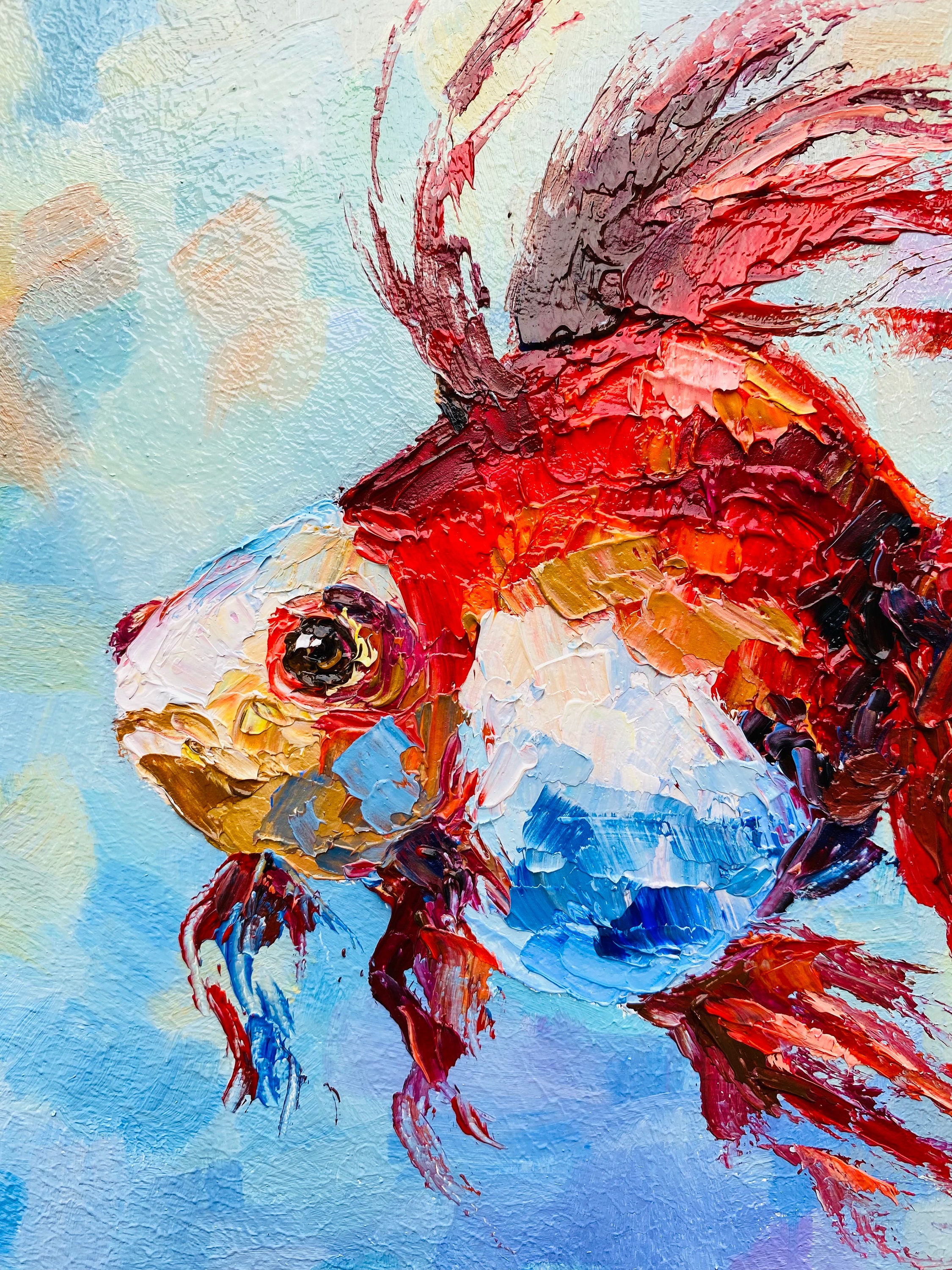 金魚の絵画：オリジナルのインパスト魚アート、8x8 - Etsy 日本