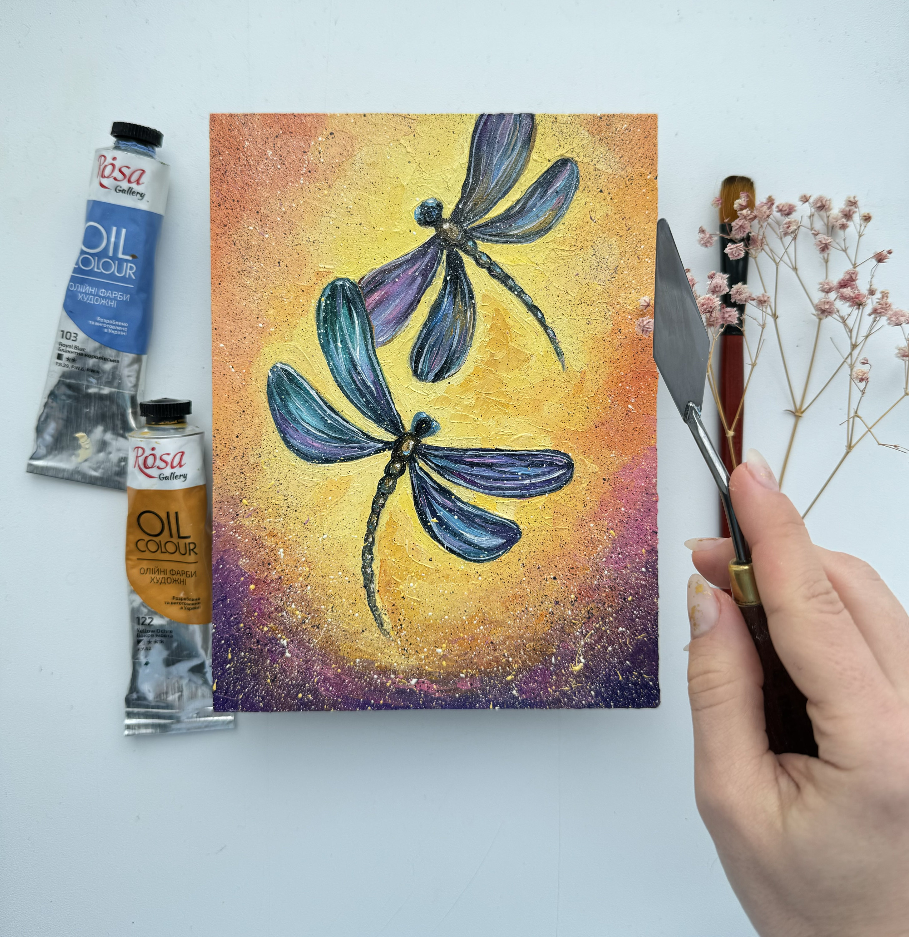 Original Dragonfly Impasto Oil Painting: Sunset Insect Art (8x6) - Etsy