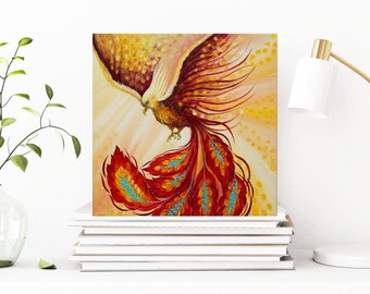 フェニックス油絵：インパスト・ファイアーバード・アート - 10x10