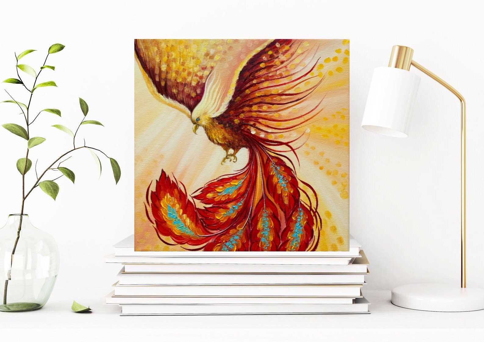 フェニックス油絵：インパスト・ファイアーバード・アート - 10x10