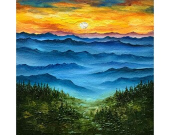 Smoky Mountains Oil Painting: Tennessee Landscape Art, 6x6" Original