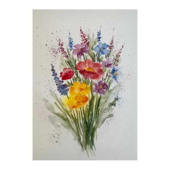オリジナルの野花の水彩画：草原の花のアート（8x6インチ） - Etsy 日本