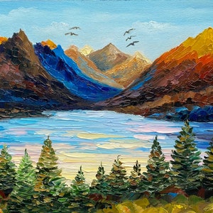 Glacier National Park Painting Mountain Wall Art Hiking Landscape Travel Original Art Impasto Oil Painting Colorful Mountain Landscape 8x12