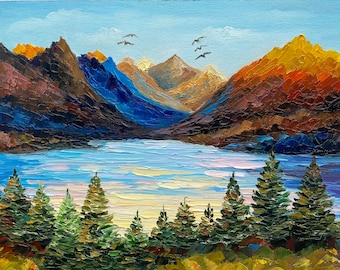 Glacier National Park Oil Painting: Impasto Mountain Landscape Art (8x12)
