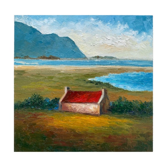 アイルランドの田舎 風景画 油彩画 フレーム付き アイルランドの田舎