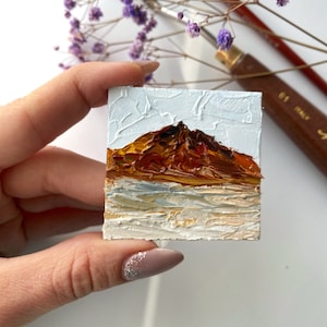 Pintura de montanhas vermelhas minimalismo arte original paisagem de montanha arte abstrata moderna pequena impasto pintura a óleo 2 por 2 por Alla