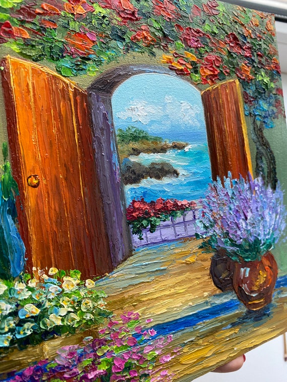 絵画肉筆画油絵 画家イタリア  ホーリニー作品直筆オリジナル厚塗り絵画 イタリア絵画 ポジターノ オリジナルアート イタリア風景画 壁画