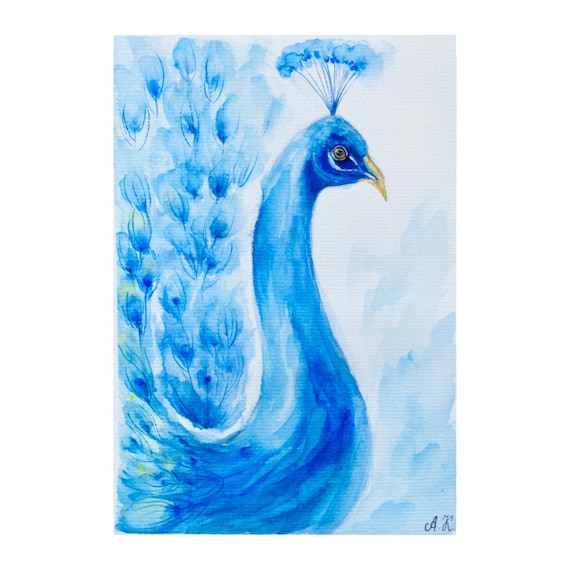 オリジナルの孔雀の水彩画:カラフルな鳥の壁アート(8x6 オリジナルの孔雀の水彩画:カラフルな鳥の壁アート(8x6