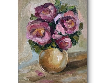Peony Painting Floral Original Art Peonies Impasto Painting Flowers Abstract Painting Peony Wall Art 3d painting 7x5 inches by Alla