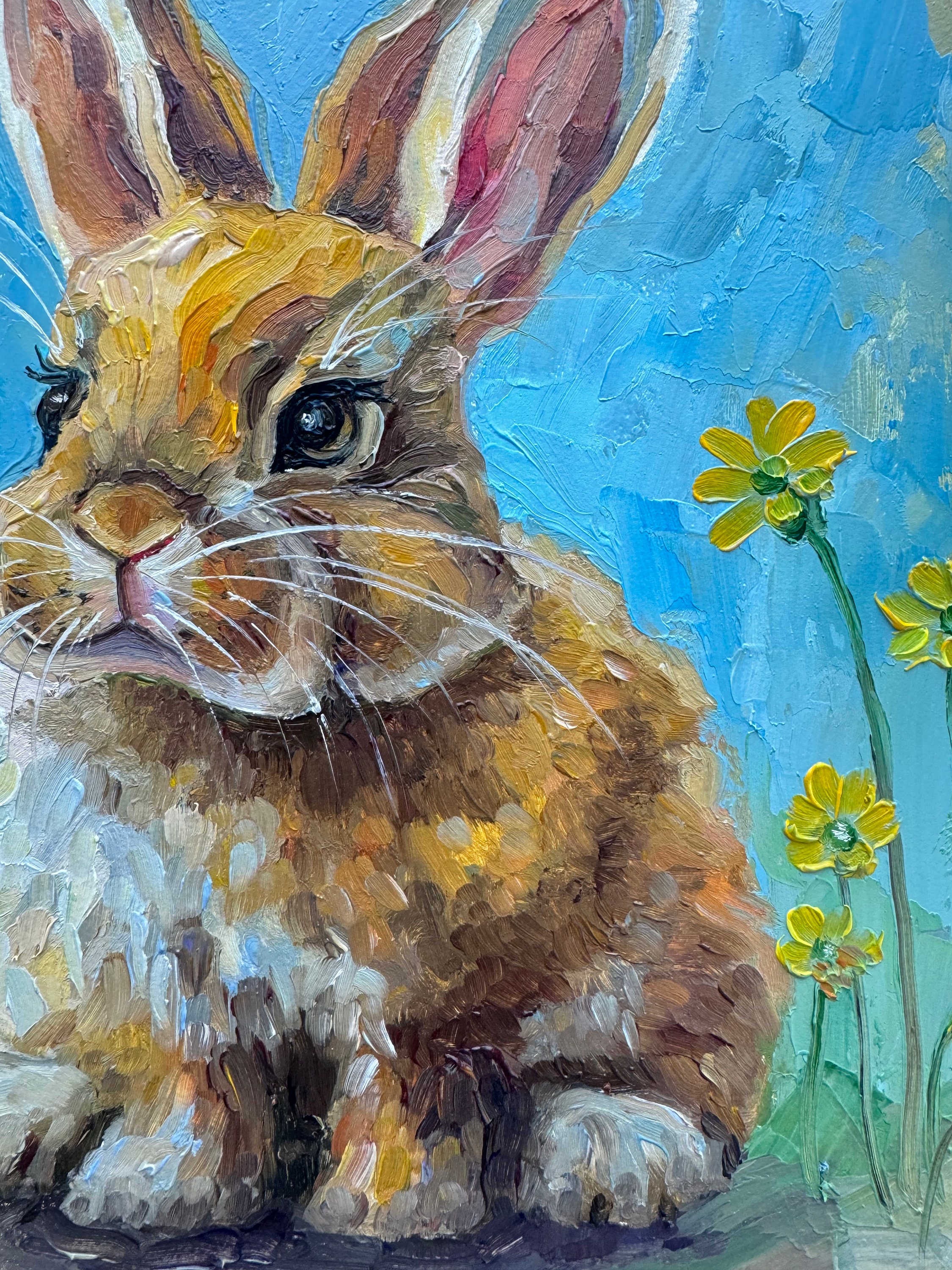 Impasto Bunny Painting: Original Rabbit Oil Art, 8x8 - Etsy