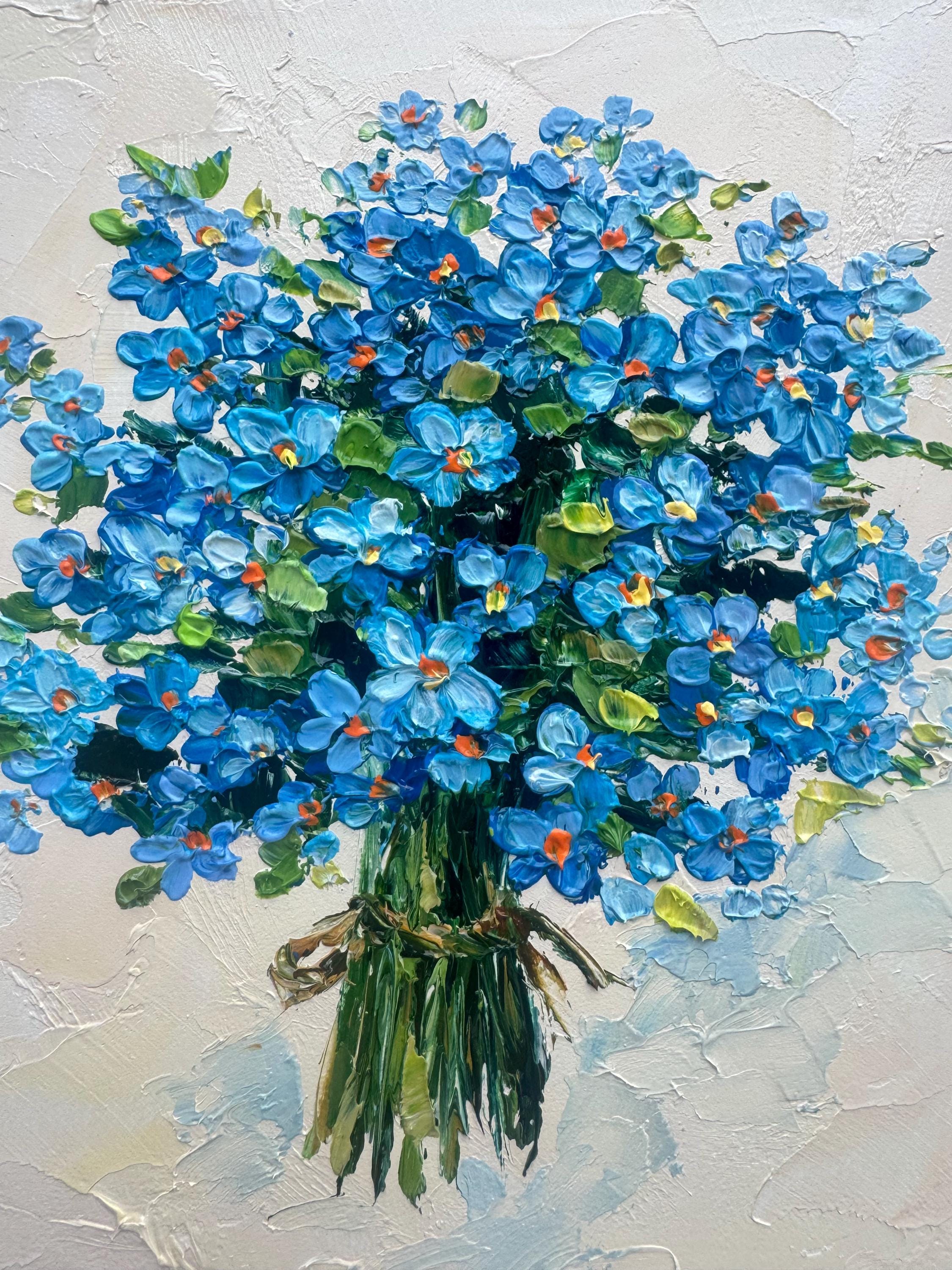 Forget-me-nots Oil Painting: Abstract Floral Impasto Art (6x6) - Etsy