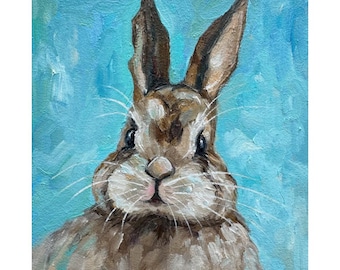 Pintura de conejo empastada: obra de arte animal original, óleo texturizado sobre tabla
