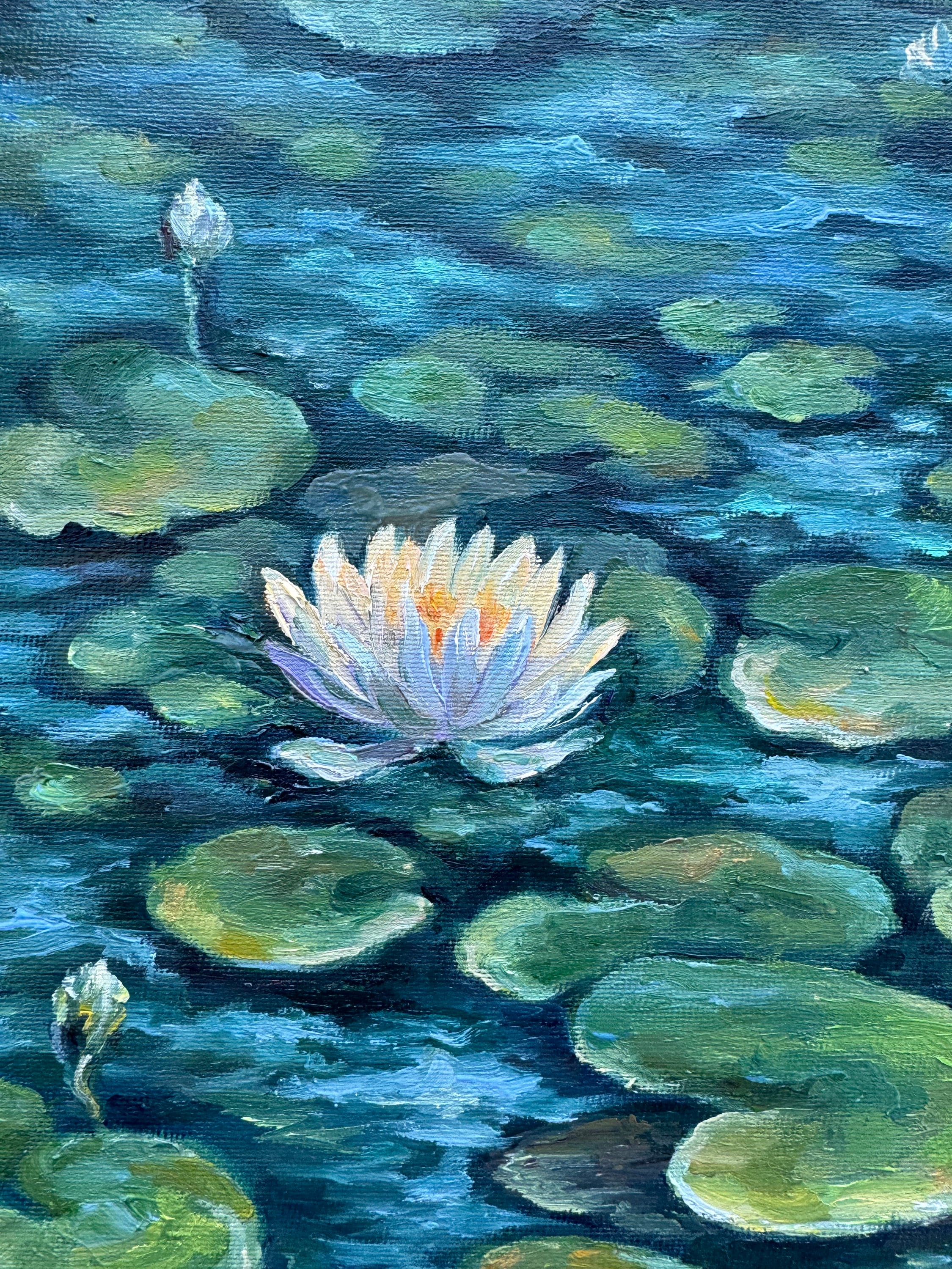 睡蓮の油絵：オリジナルの花の池のアート、10x10 キャンバス - Etsy 日本